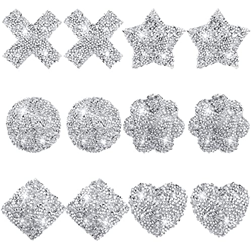 Bencailor 6 Pairs Rhinestone Pasties Sticky Bra Reusable Breast Covers Nipple Covers Waterproof Breast Stickers for Women
