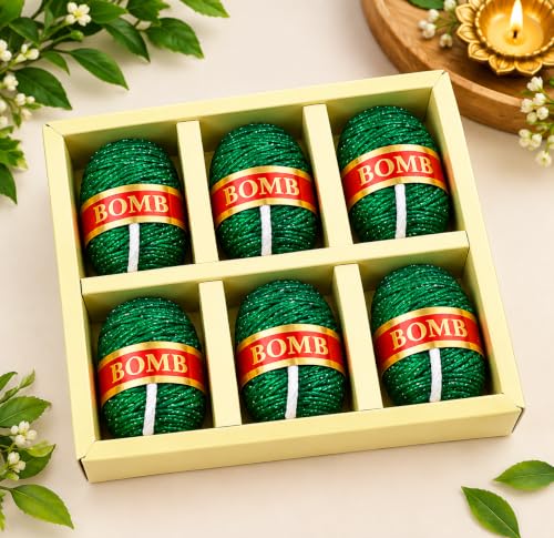 Image of Sutli Bomb Shaped Decorative Candles for Diwali Decoration (Pack of 6) | Festive Green Cracker Design Wax Candles | Home Decor, Pooja, Diwali Gift, Party & Festival Decoration
