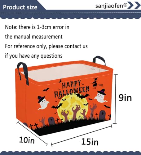 Image of Sanjiaofeng Rectangular Halloween Ghost Storage Basket,Empty Halloween Basket.Trick or Treat Halloweens Baskets,Pumpkin Baskets with Handles.Books Bins,Gifts Box(Hat Spirit)