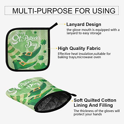 Irish Leprechaun Boots Oven Mitts & Pot Holders Set St Patrick's Day Heat Resistant Gloves And Potholders 2Pcs Recycled Microwave Glove Hot Pad For Baking Cooking Home Decorative Gift #TOP3
