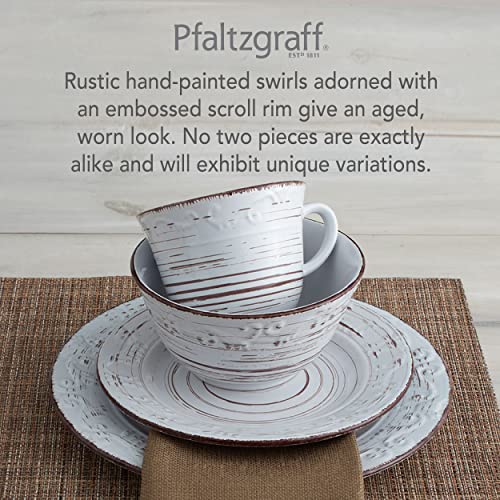 Pfaltzgraff Trellis White 16-Piece Stoneware Dinnerware Set, Service for 4, Distressed White Finish, Microwave & Dishwasher Safe Plates and Bowls by Pfaltzgraff - Image 4
