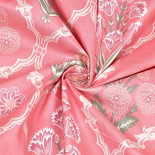 Image of DECOMIZER Glace Cotton King Size AC Comforter - Blanket & Duvet with 1 King Size Elastic Fitted Bedsheet 72 inchX78 inch & 2 Pillow Covers - 4 Piece Comforter Set - Pink Jaipuri-300 TC Super Soft