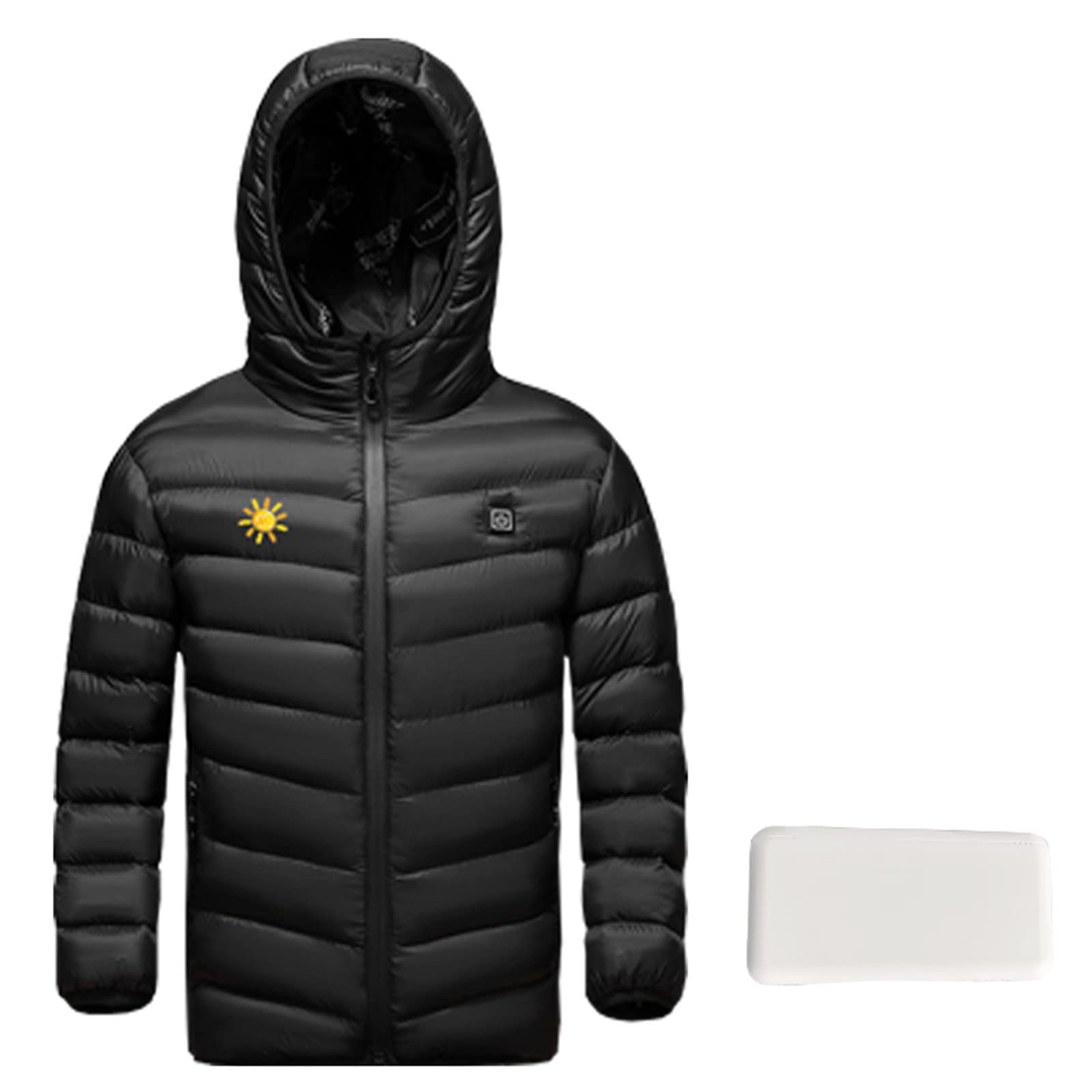 Beheizbare Jacke Kind mit Powerbank Beheizte Kapuzenjacke mit Sonnenaufdruck 3 Heizstufen Beheizbare Kapuzenjacke Jungen Mädchen Wasserdicht Wintermäntel zum OutdoorReisen Camping Skifahren