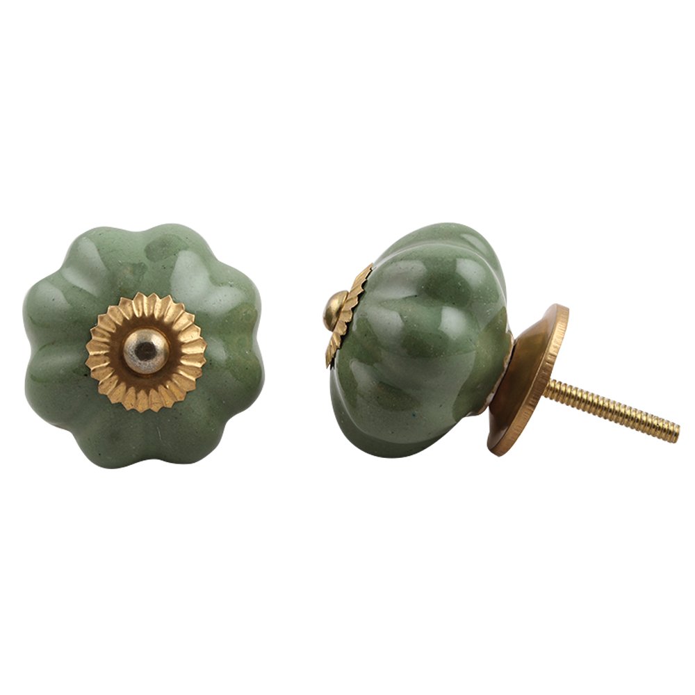 Indian-Shelf 4 Packs Green Pumpkin Ceramic Drawer Knobs for Kitchen Cabinet Hardware Door Decorative Dresser Pulls Luxury Artistic-image-10