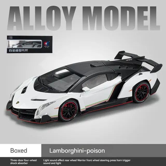 Image of Metal Pull Back Diecast Car 1:24 Big Lamborghini Vaneno Pull Back Car Model With Sound Light Boys Gifts Toys For Kids?Pack Of 1?,Multicolor
