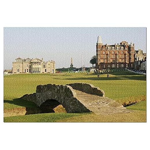 Jigsaw Puzzle St Andrews Old Golf Course With Historic Architecture & Bridge 1000 Piece Adults Kids Wooden Jigsaw Puzzles 3D Classic Brain Puzzle Games Puzzles Diy Modern Home Decoration 75X50Cm