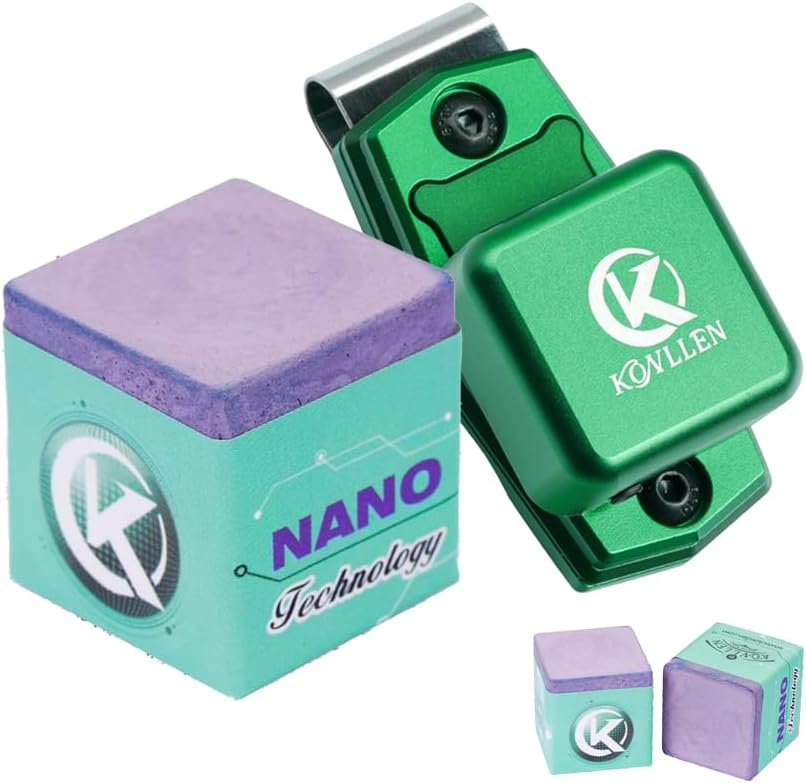 KONLLEN Pool Cue Chalk and Billiards Chalk Holder(Nano Technology Billiard Chalk,Outstanding Performance, Reduce Miscue, Durable, Low Deflection and Portable Metal Magnetic Pool Cue Chalk Holder)