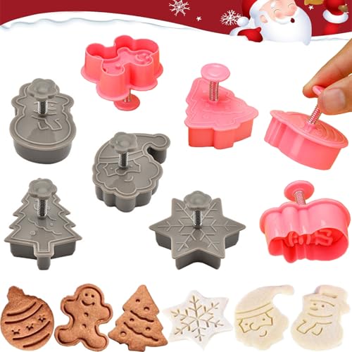 Natal moldes para bolachas, 8 peças cortadores de bolachas de Natal, selo de bolachas de plástico 3D, moldes de bolachas para crianças, conjunto de marca de bolacha