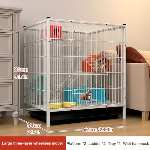 Ampia Gabbia a 2/3 Livelli per Piccoli Animali, per furetti, cincillà e petauri dello Zucchero - Rete Metallica criptata Resistente (60x46x70 cm) - Habitat Ideale e Spazio di Gioco