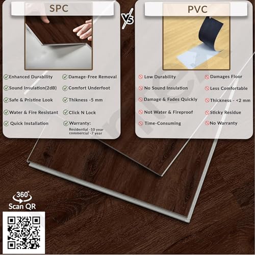 Image of Plantex Interlocking Sound Insulated Floor Tiles /SPC Tiles for Floors /Click N Lock Wooden Flooring for Livingroom /Kitchen /Bedroom -60 Square Feet /20 Tiles,Route-DIY Installation(Water&Fire Resistant)