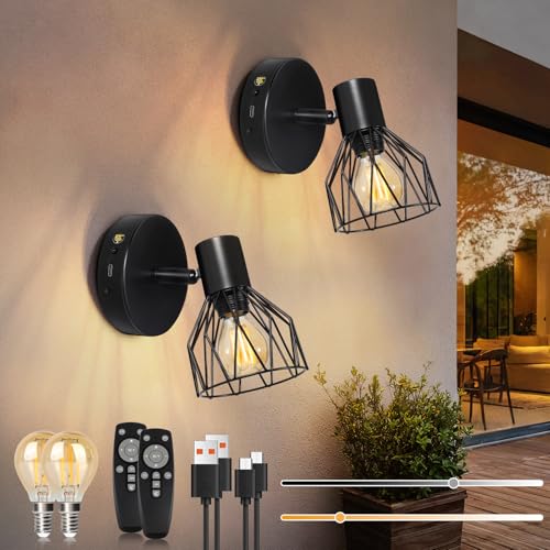 Kimjo Wiederaufladbare Wandleuchte Innen, LED Kabellose Wandlampe Dimmbar, Drehbare Wandstrahler mit Timerfunktion, Akku Wandspot Geeignet für Schlafzimmer, Wohnzimmer, Enthält E14-Glühbirne, 2 Stück