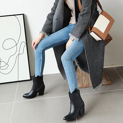 Alsoloveu Womens Ankle Cowboy Boots Western Cowgirl Booties Chunky Heel Pointed Toe Pull on Short Boots4