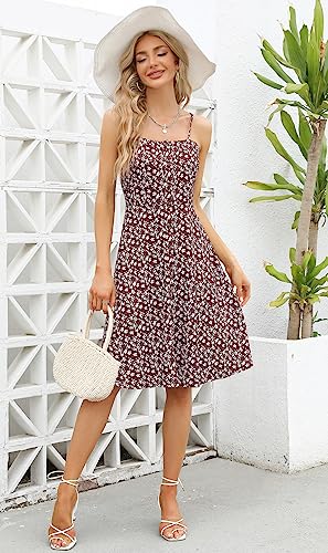 Image of Berydress Women's Casual Beach Summer Dresses 2026 Solid Cotton Flattering A-Line Spaghetti Strap Button Down Midi Sundress