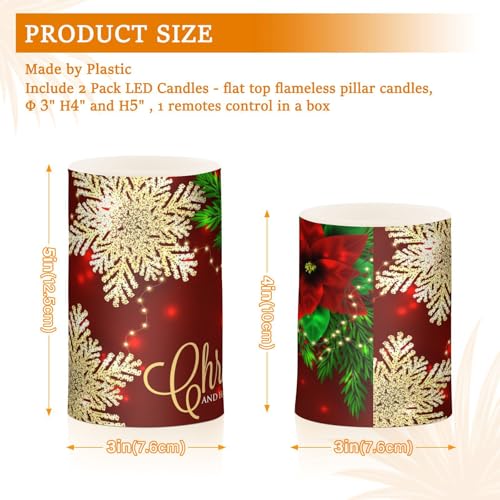 Image of Flickering Flameless Candles, Christmas Poinsettia Flower Snowflakes LED Candles with Remote Timer, Set of 2 Battery Operated Candle for Valentine Wedding Birthday