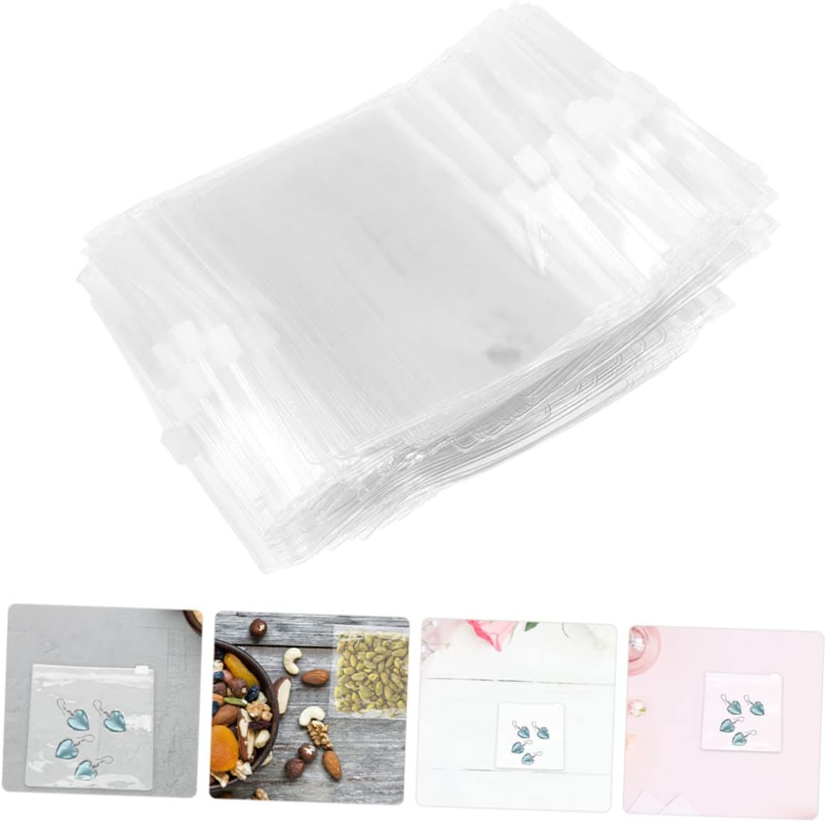 Homoyoyo 100pcs Heavy Duty PVC Self-Sealing Jewelry Storage Bags Anti Zipper Lock Pouches for Necklaces Earrings and Accessories