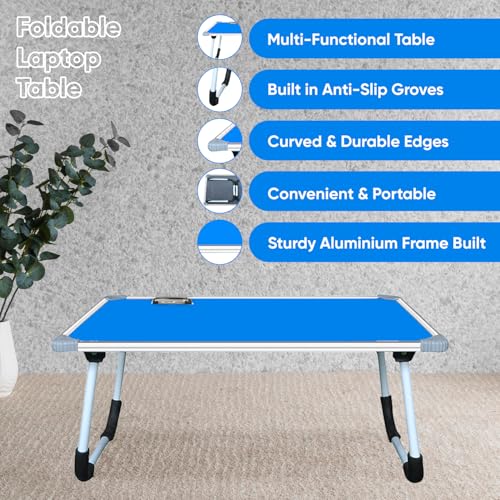 Image of YAJNAS Multipurpose Whiteboard & Laptop Table | Portable Study & Lap Desk for Bed with Laptop Support | Foldable Lap Bed Table, Ideal for Home & Office Presentation - (15 x 23, Blue)