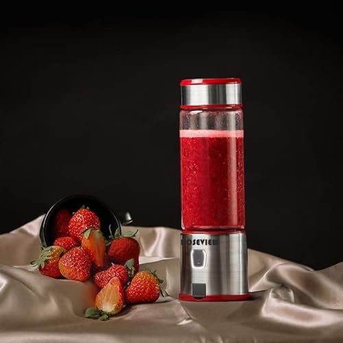 Roseview Portable Blender Smoothy Blenders Glass Bottle Battery Powered Smoothie Mini Juicer Smoothies Mixer Maker Cordless Juicer Jar Handheld Travel Fruit Personal Mixeur Cup Melangeur Shake Usb Rechargeable (Red Silver) #TOP2