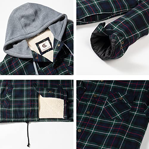 Image of COEVALS CLUB Men's Flannel Shacket Casual Button Snap Sherpa Quilted Lined Premium Jacket Shirts
