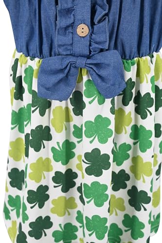Image of Unique Baby Girls Sleeveless Denim Dress with Knot Tie and Fun Print for Toddler and Big Kids
