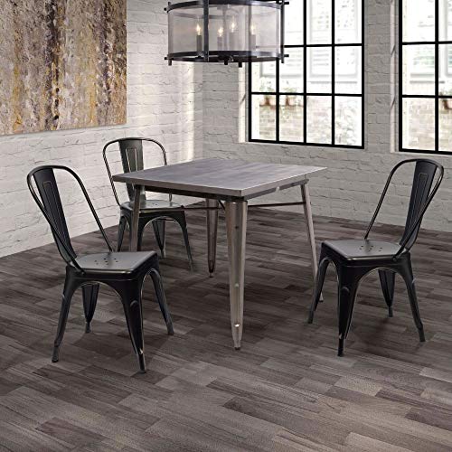 Image of Furmax Metal Dining Chair Indoor Outdoor Use Stackable Chic Side Classic Trattoria Metal Chairs Set of 4 for Kitchen, Dining Room, Bistro and Cafe (Gold Black)