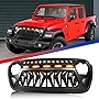 Kintop Shark Front Grill Compatible with Wrangler JL 2018-2022 & Gladiator JT 18-22 Matte Black Grille for JL JLU Unlimited Rubicon Sahara Sports, W/Amber Signal Led Lights W/Mesh Inserts