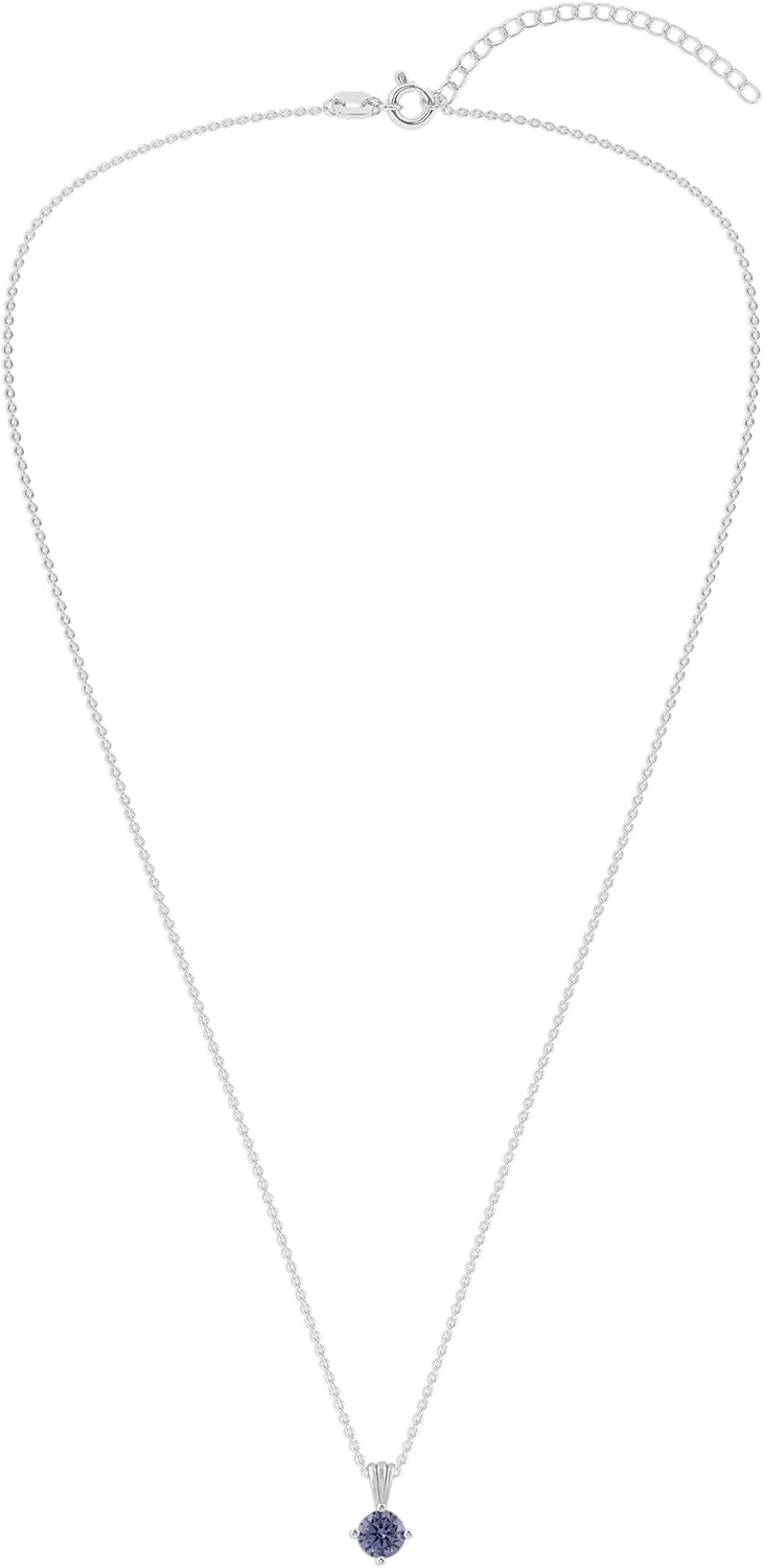 Belacqua Gemstone Necklace in Sterling Silver, Round Pendant Size 6.5 * 6.5mm, 15" Cable Chain with 2" Extender, Spring Ring Clasp, Dainty Birthstone Necklace for Women, Gift Box Included - Image 4