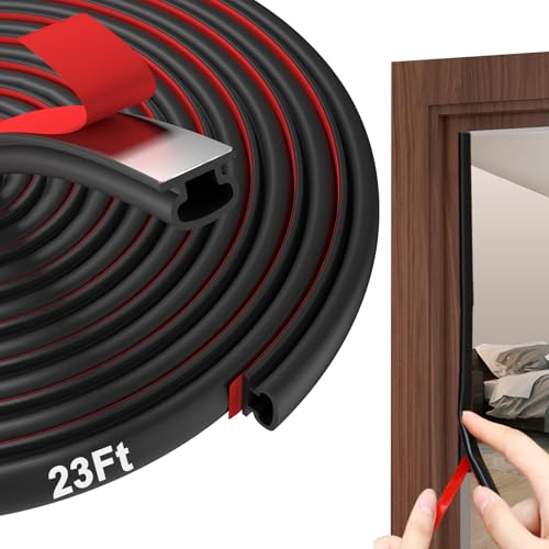 alophoty Weather Stripping Door Seal - 23 Ft Self-Adhesive TPE Rubber Door Seal Strip for Door Frame/Window Seal Soundproofing & Insulation Strip to Block Drafts Wind Noise Dust (Black)