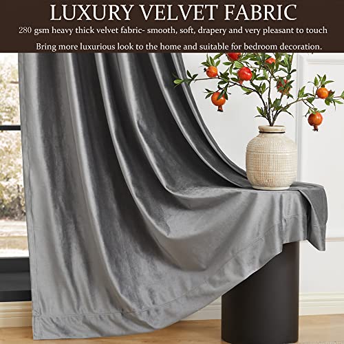 Image of 100% Blackout Grey Velvet Curtains 84 inch Long for Living Room,Elegant 2 Panels Back Tab Thermal Insulated Room Darkening Curtain with Liner Heavy Noice Reducing Soundproof Window Drapes for Bedroom