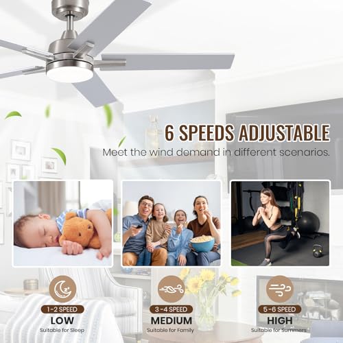 Image of Ceiling Fans with Lights and Remote, 52 Inch Brushed Nickel Ceiling Fan
