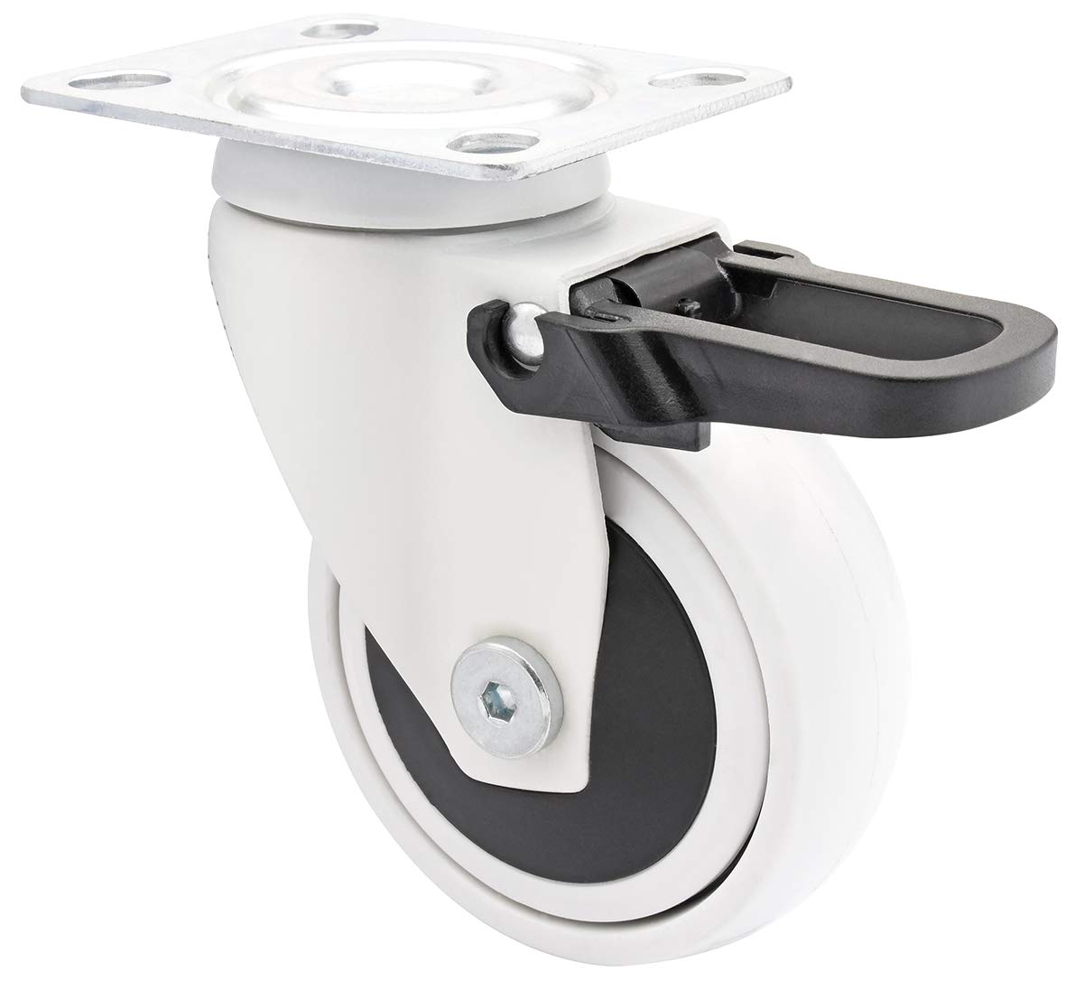 Wagner Design 3C 01237601 Swivel Castor/Furniture Castor/White with Soft-Trilling Surface Diameter 75 mm Total Locking Mechanism Ball Bearing Load 75 kg