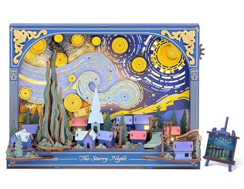 ROWOOD TH003 Drewniane puzzle 3D dla dorosłych i dzieci z oświetleniem LED, zestawy rzemieślnicze dla dorosłych, zestaw do budowania modeli, dekoracja ścienna, prezenty dla kobiet, mężczyzn, TH003