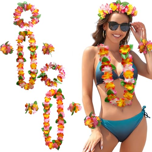 Collier Guirlande de Fleurs Hawaïennes, Déguisement Hawaïen, Fleurs pour Fête Carnaval, Party, Plage, Mariage