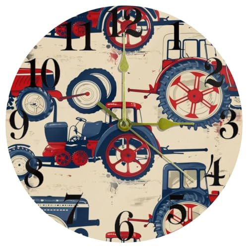 Horloge murale tracteur rouge quartz silencieuse ronde à piles - 2