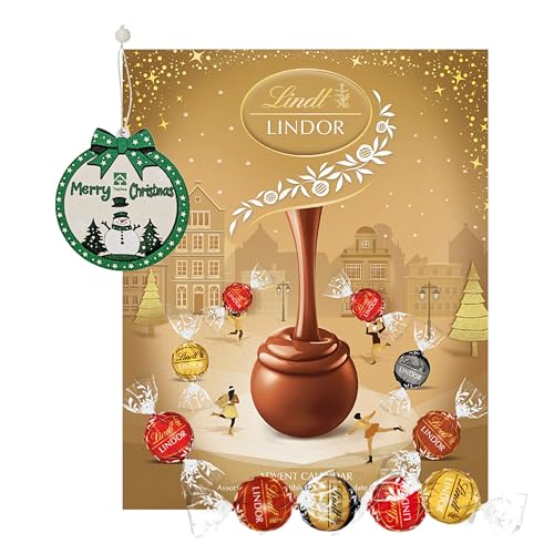 Assorted Lindt Chocolates Advent Calendar 2025 - Luxury Golden 24 Days Christmas Countdown Calendar 2025 Chocolates Gift Box 233g with Topline Tree Decoration. Christmas Gifts for Women