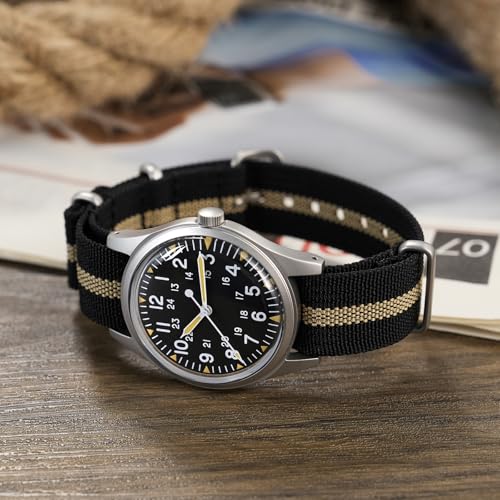 Image of Militado ML05 38mm VH31 Quartz Watch - Domed Sapphire Crystal Field Watch C3 Super Luminous Retro Sweep Wrist Watch for Men 100M Waterproof