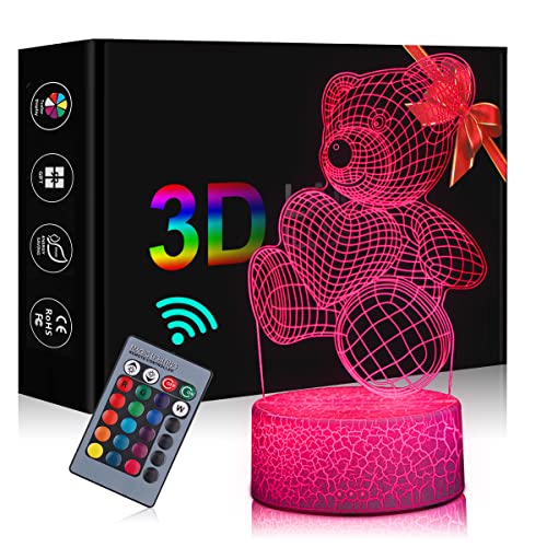 DASIAUTOEM 3D Teddybär Illusion Lampe, Geschenk Valentinstag, LED...
