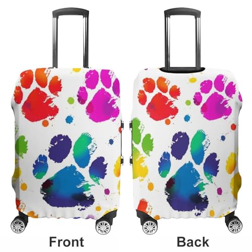 Luggage Covers for 19-32 Inch, Colorful Dog Paw Print Suitcase Protector, Stretchable Durable Travel Luggage Cover, Washable Anti-Scratch Travel Bag Protector S3
