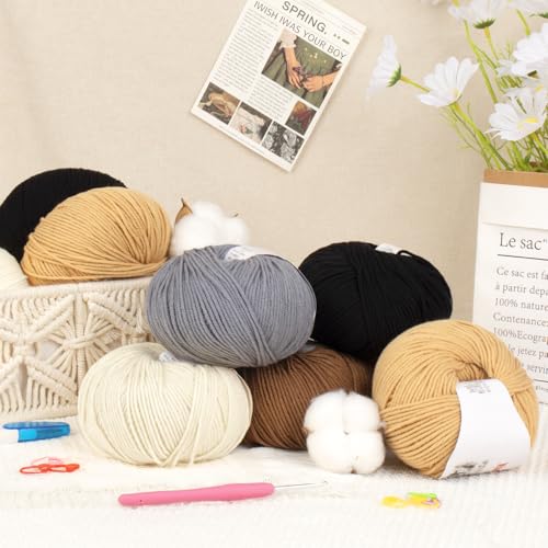Image of Katech 20 Skeins Cotton Yarn for Crocheting-55% Cotton 45% Acrylic-#3 DK (Light)-Super Soft Milk Cotton Yarn-Great Crochet and Knitting Starter Kit for Colorful Craft(Color D)