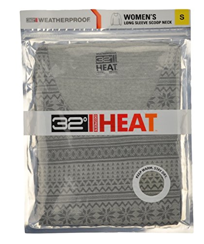 32 Degrees Weatherproof Womens Long Sleeve Scoop Neck Medium Heather Grey Fairisle