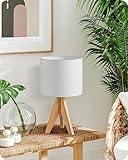 EDISHINE 36cm Wooden Table Lamp, Tripod Bedside Lamp with Linen Lampshade, On-Off Switch, Desk Lamps for Reading, Lamp for Bedroom, Living Room, Study, Office, E27 Base