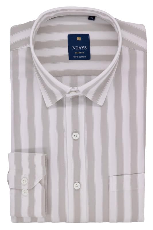 Image of 7-DAYS Men's Premium Striped Shirt - 100% Cotton, Tailored Fit (Between Slim & Regular), Full Sleeve, with Pocket - Smart Office & Casual Look