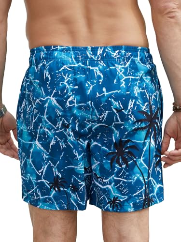 Image of Mens Swim Trunks Compression Liner No Mesh Swimming Trunks Men Swimwear Quick Dry Above Knee Zipper Pocket Swim Shorts