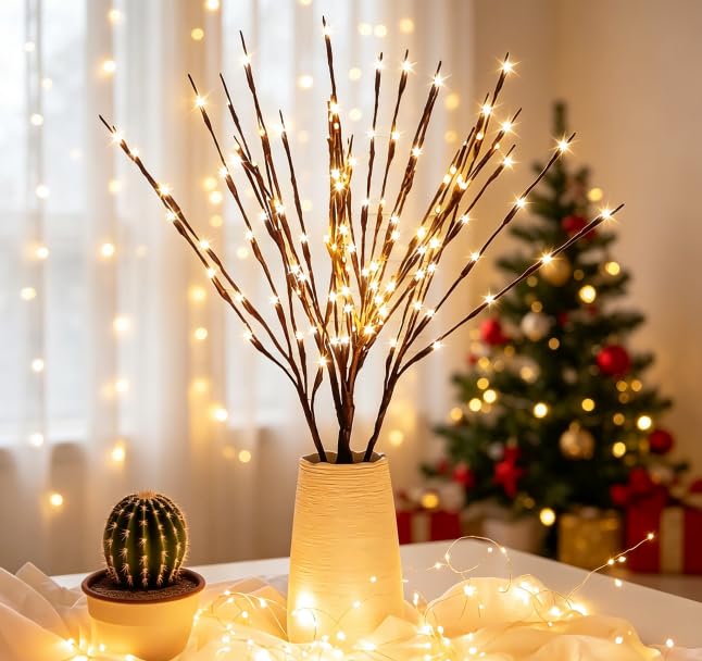 Image of DK177 10Pack Led Branch Light Battery Operated Lighted Branch Vase Filler Willow Tree Artificial Little Twig Power Brown 30 Inch 20 LED for Home Romantic Decoration, 10Pack Warm White