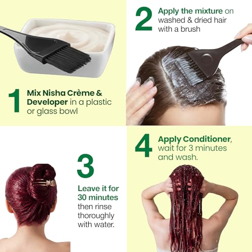 Image of Nisha Creme Hair Color Cream Wine Burgundy, 150g, Long Lasting Hair Dye for Grey Coverage, Rich Color & Natural Shine, For Men & Women, Pack of 1