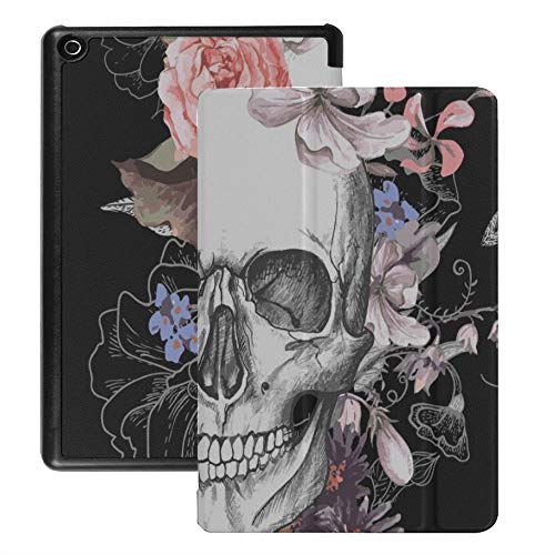 QIYI Case Fits Kindle Fire 8, Flowers Slimshell 3D Standing Case, Kids Protective Cover for Previous HD 8 Tablet (2016   2017   2018 Release) [NOT for 2022 Fire HD 8 Tablet] - Skull in Blossom