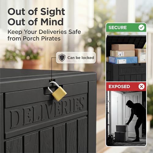 Image of Greesum 52 Gallon Extra Large Deck Box with Lock, Dark Black
