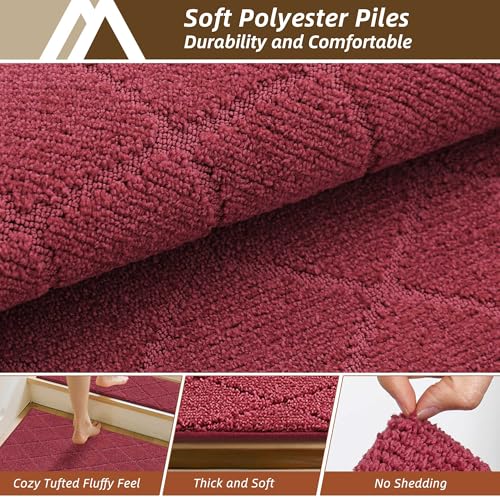 Image of COSY HOMEER Stair Landing Rugs Non-Slip Corner Indoor Edging Stair Treads for Wooden Steps,Washable Soft Stair Landing Mat for Kids,Elder and Dogs,Polyester,TPE Backing,Red,30x30inch