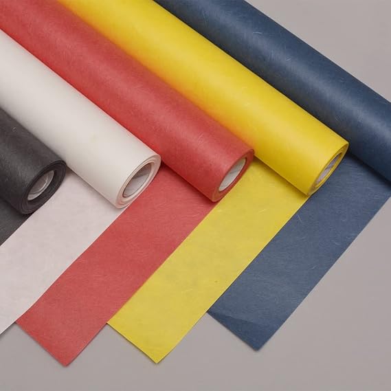O-Bang Ji, Colered Hanji Paper Roll, Natural Fiber Unyong Texture / 45gsm, 21.3 x 590 / Korean Traditional Mulberry Paper (Yellow)