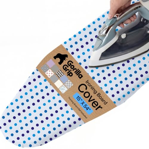Image of Gorilla Grip Reflective Silicone Ironing Board Cover, 15x54 Inch, Hook and Loop Fastener Straps, Large and Standard Boards, Pads Resist Scorching and Staining, Elastic Edge, Thick Padding, Blue Dots