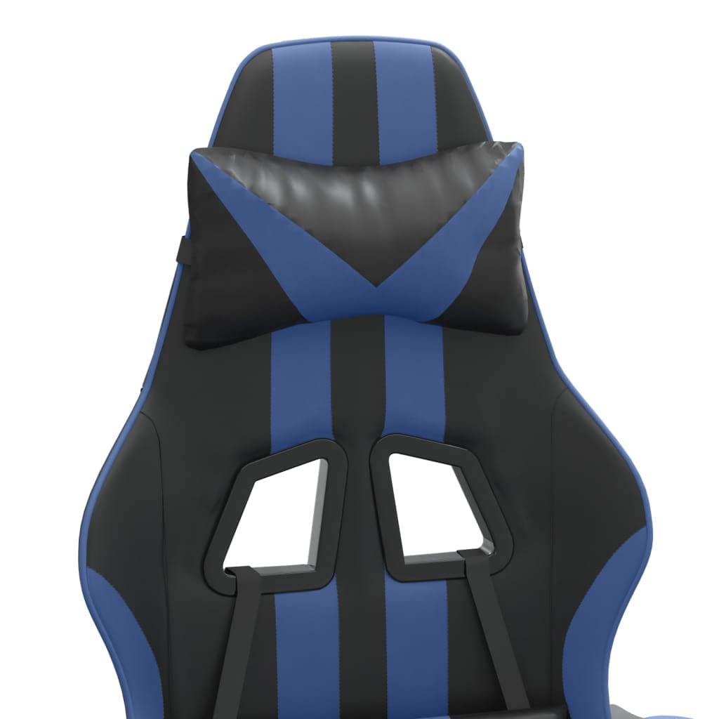 Gaming-Stuhl mit Fußstütze Kunstleder Ergonomischer Bürostuhl Drehstuhl 135° Neigbar Massage-Lendenkissen Schwarz Blau